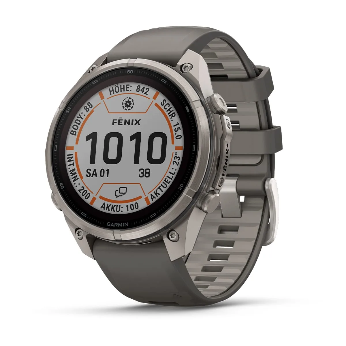 Garmin fēnix® 9 Pro inReach® Solar - 47 mm MIP Sapphire Titan mit Silikon-Armband Kieselgrau/Silbergrau 010-04338-01