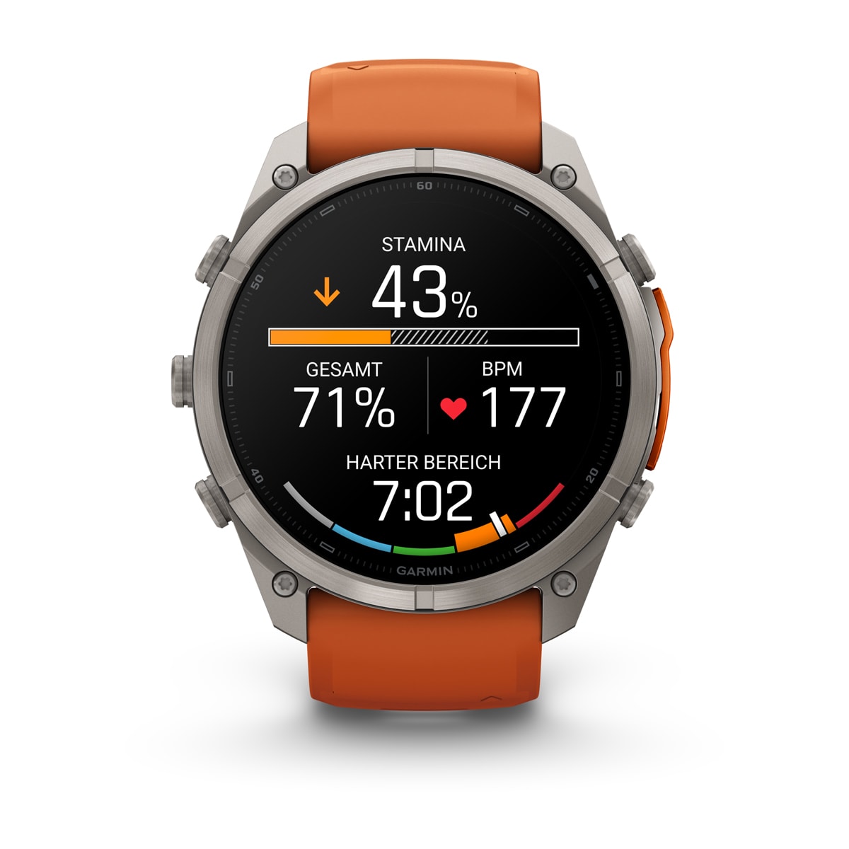 Garmin fēnix® 9 Pro inReach® - 51 mm AMOLED Sapphire Titan mit Silikon-Armband Autumn Orange/Spark Orange 010-04337-01