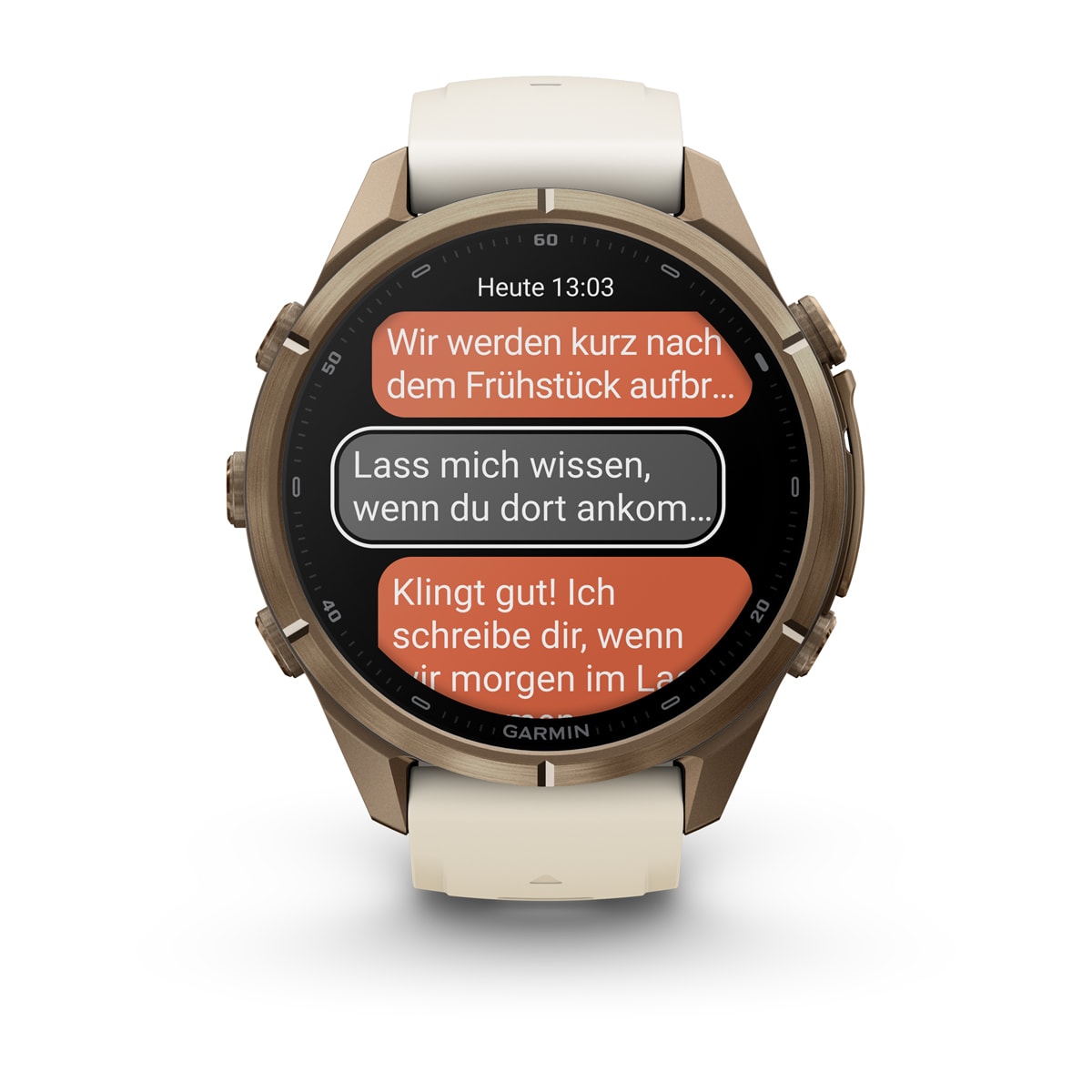 Garmin fēnix® 9 Pro inReach® - 43 mm AMOLED Sapphire Autumn Gold Titan mit Silikon-Armband Creme/French Gray 010-04335-21
