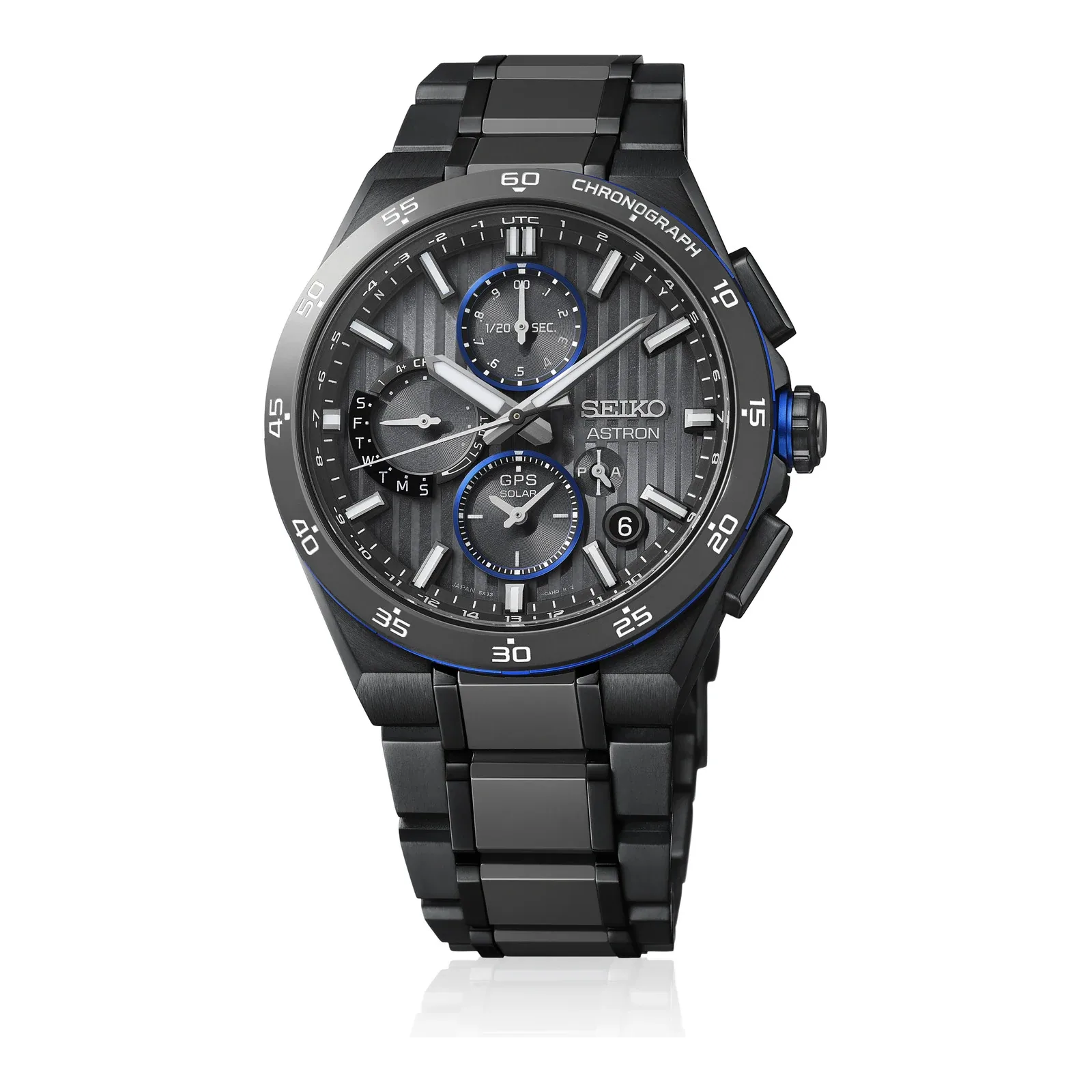 Seiko Astron GPS Solar Dual-Time Chronograph 43 mm Schwarz Grau Herrenuhr HAB008J1