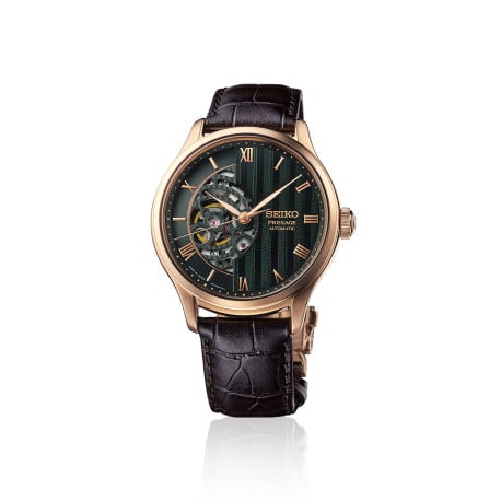 Seiko Presage Japanese Garden Skeleton Automatik Herrenuhr HCB007J1 Roségold Lederband braun