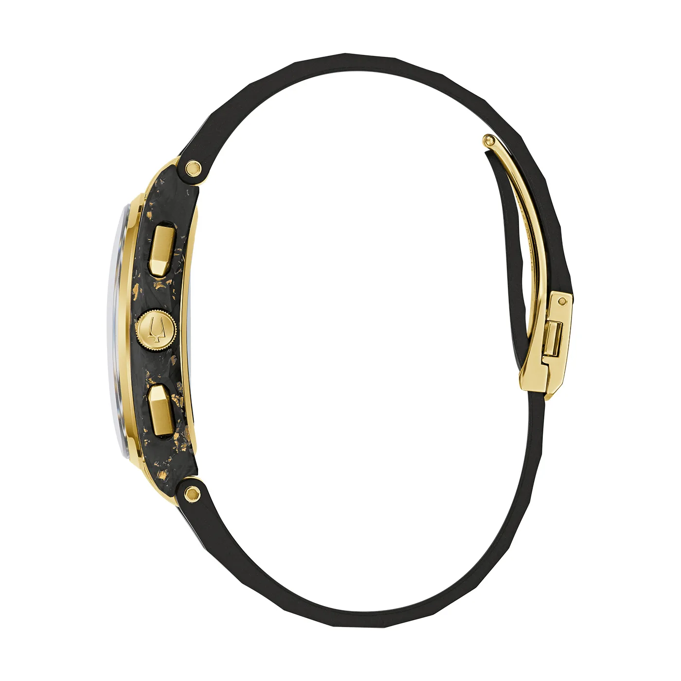 Bulova Curv Chronograph Schwarz Gold Kautschukband Herrenuhr 98A328