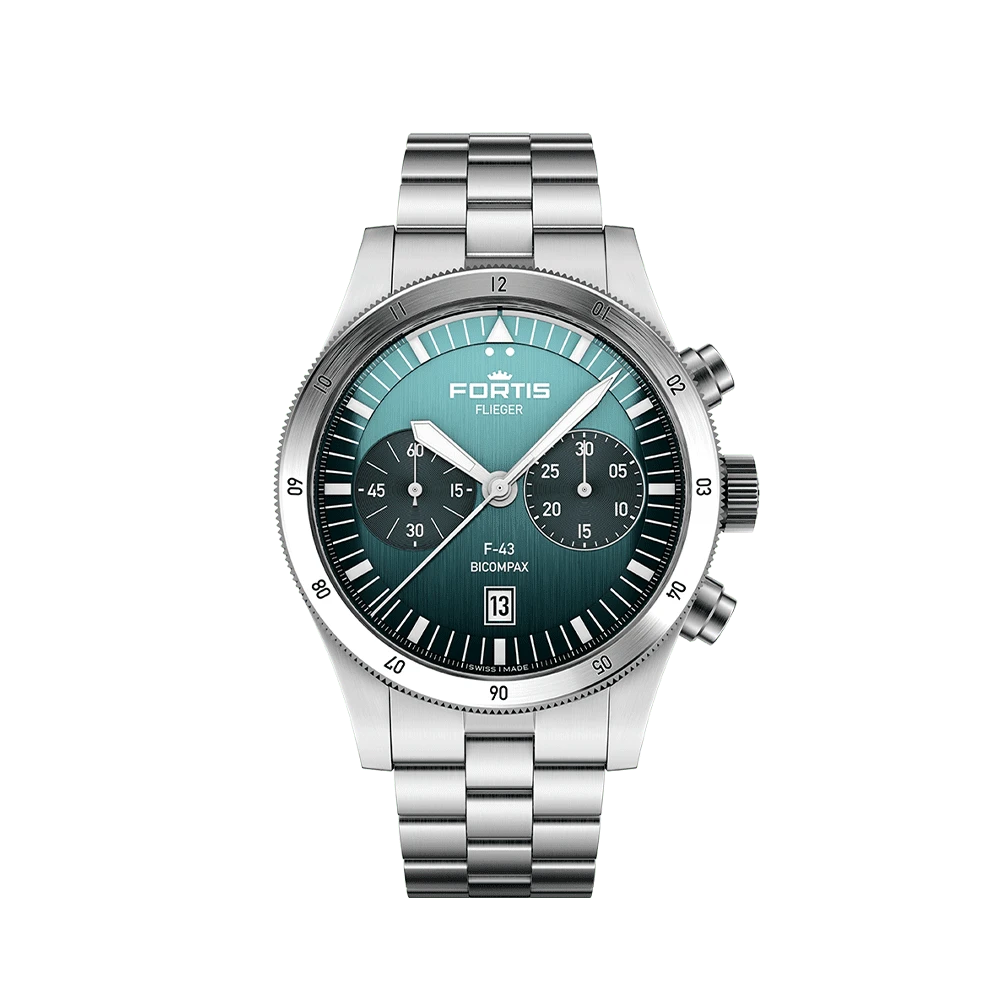Fortis FLIEGER F-43 Bicompax Petrol Herrenuhr F4240008