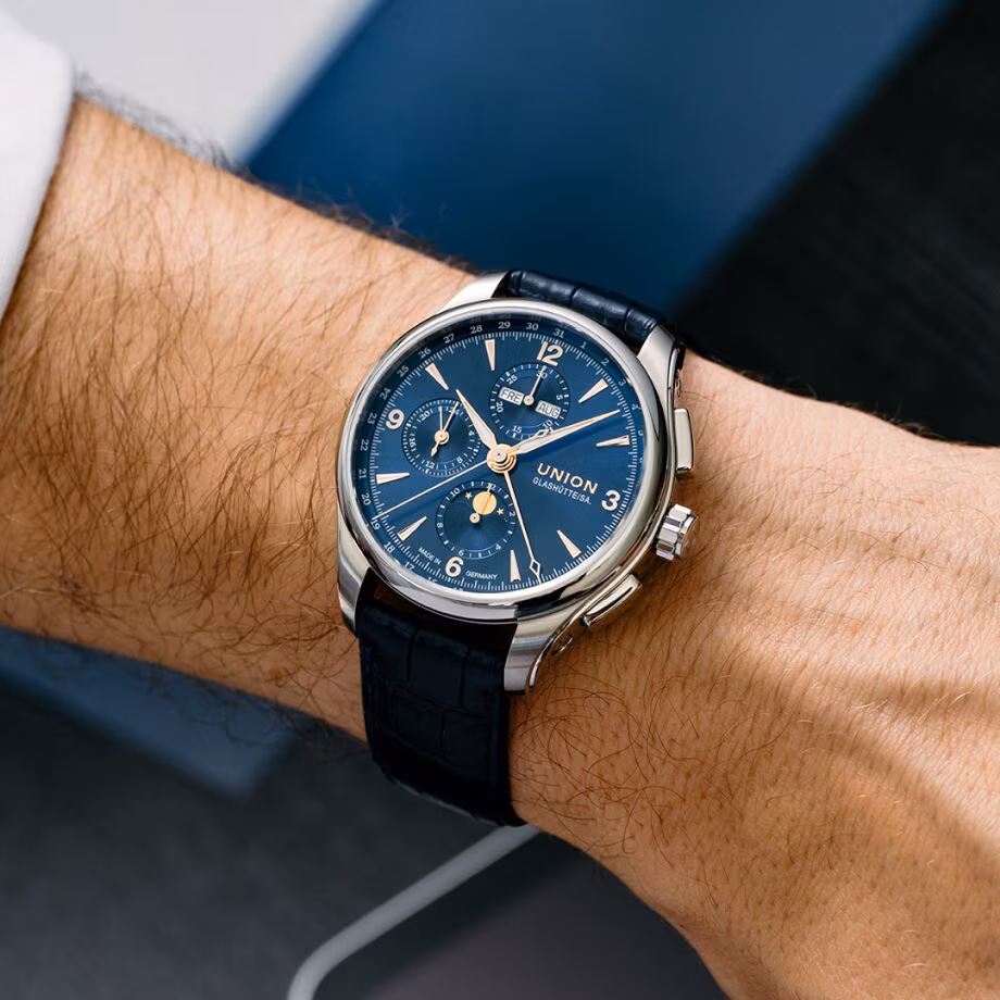Union Glashütte Belisar Chronograph Blau Mondphase Herrenuhr D014.425.16.047.01