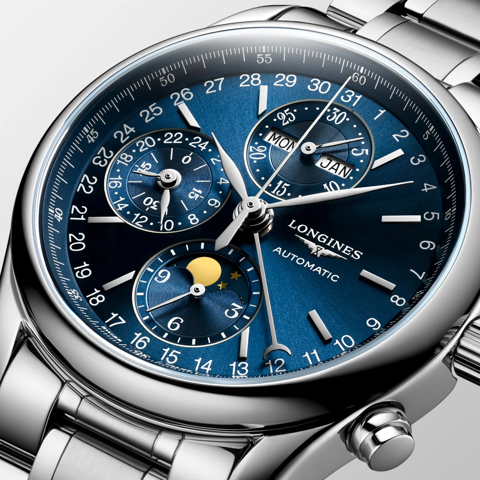 Longines Master Collection Chrono Mondphase Blau Edelstahlband 40 mm Herrenuhr L2.673.4.92.6