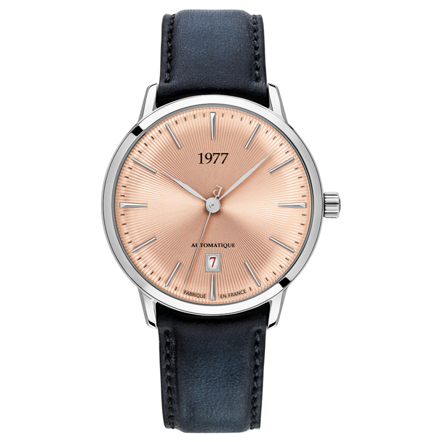 1977 EDMOND Automatique, 40 MM, Cadran Saumon, Bracelet Cuir Noir Herrenuhr 1977P01156