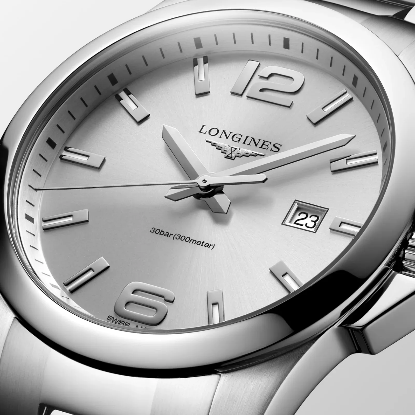 Longines Conquest Silber Edelstahlband 43 mm Herrenuhr L3.760.4.76.6