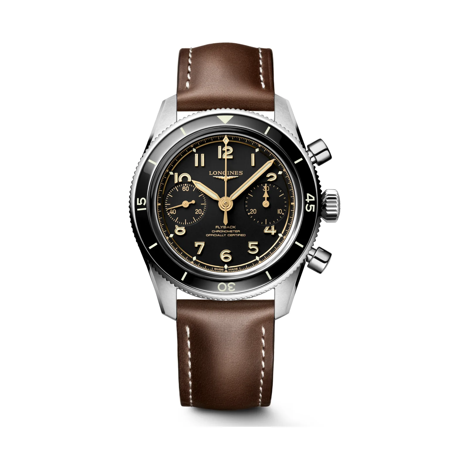 Longines Spirit Pilot Flyback Handaufzug 39,5 mm Lederband Schwarz Herrenuhr L3.721.4.53.2
