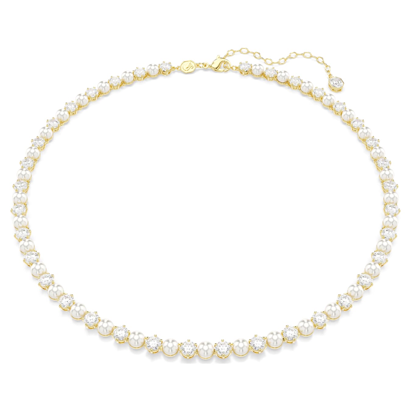 Swarovski  Matrix Tennis Halskette Kristallperle, Rundschliff, Weiß, Goldlegierungsschicht