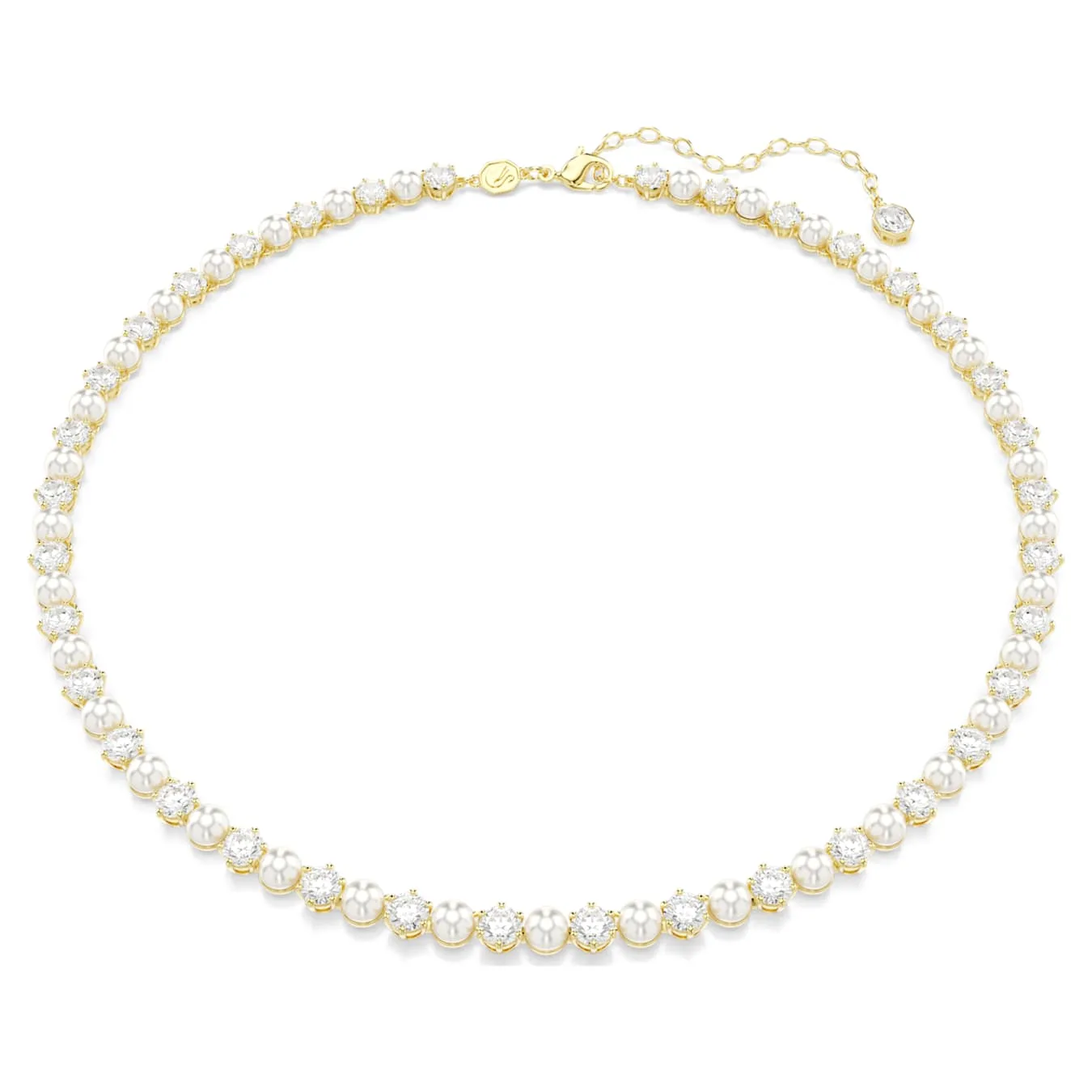 Swarovski  Matrix Tennis Halskette Kristallperle, Rundschliff, Weiß, Goldlegierungsschicht