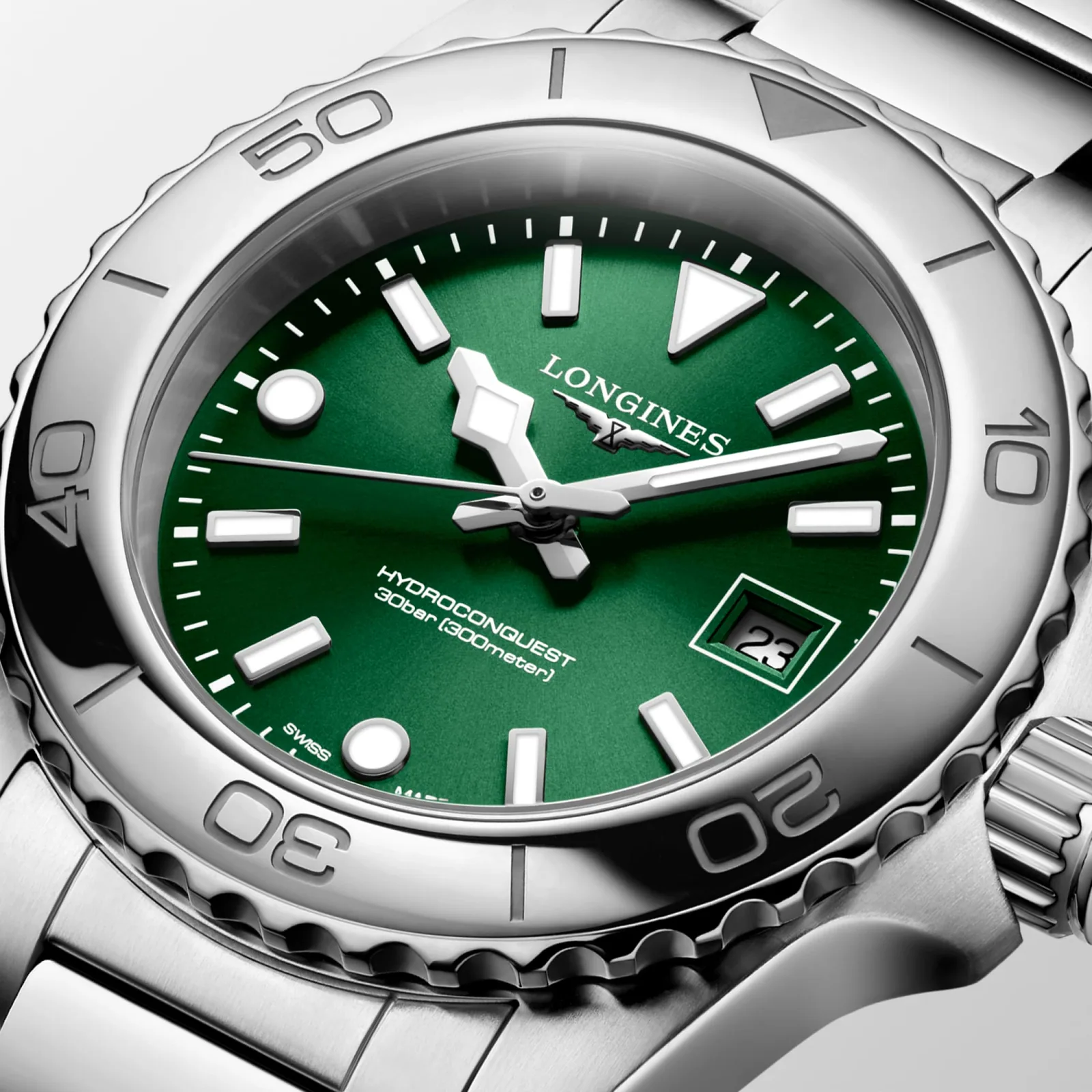 Longines HydroConquest Grün Edelstahlband 30 mm Damenuhr L3.369.4.09.6