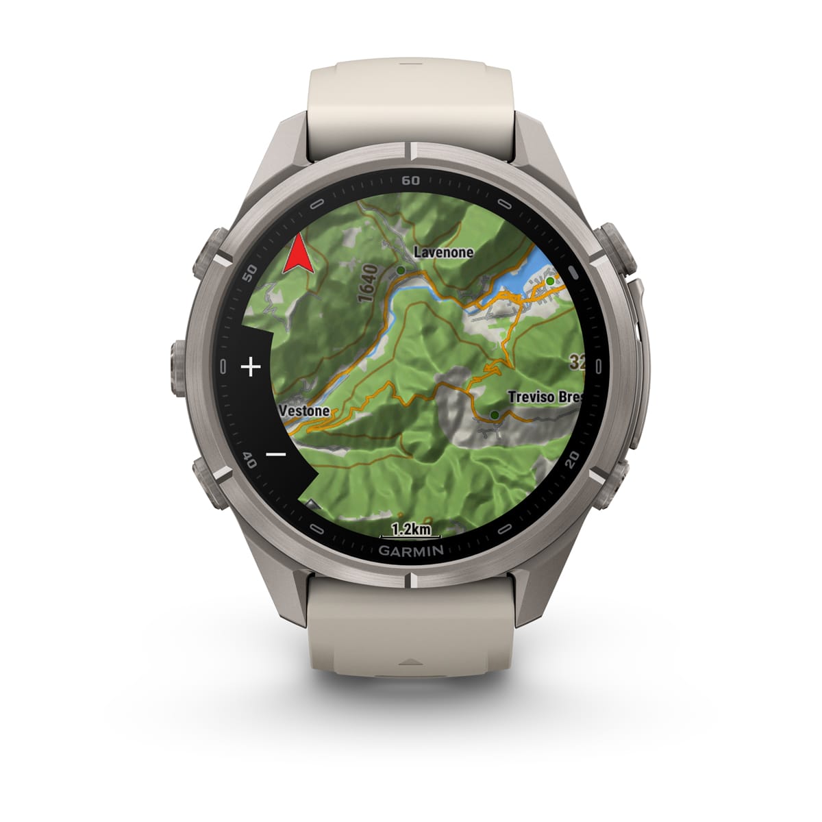 Garmin fēnix® 9 Pro inReach® - 43 mm AMOLED Sapphire Titan mit Silikon-Armband Nebelgrau/Dunkler Sandstein 010-04335-81