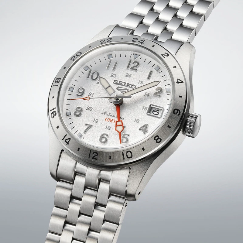 Seiko 5 Sports Automatik GMT, 39 mm, Edelstahlband Herrenuhr SSK059K1