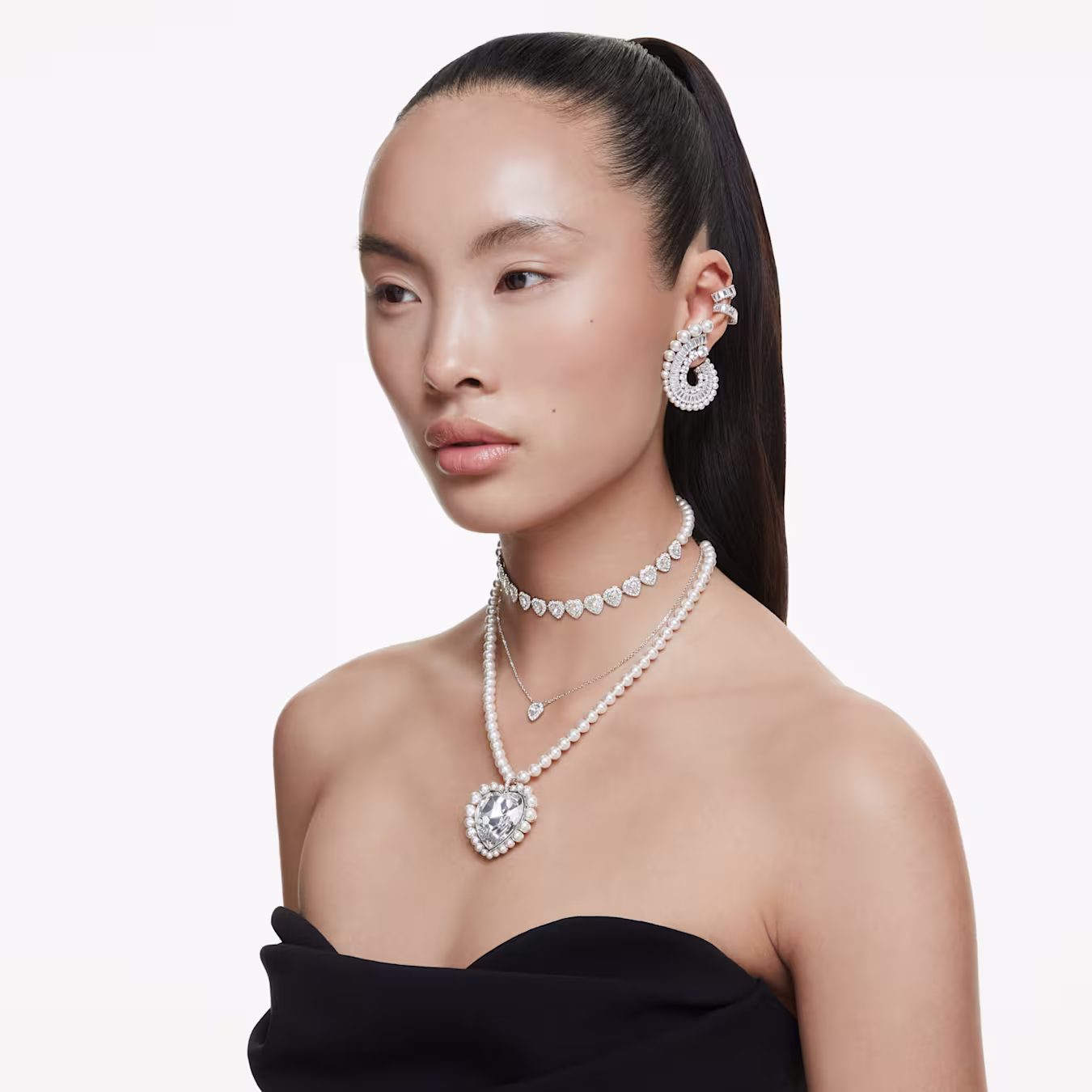 Swarovski Kette Ariana Grande x Swarovski Anhänger Verschiedene Schliffe, Herz, Weiß, Rhodiniert