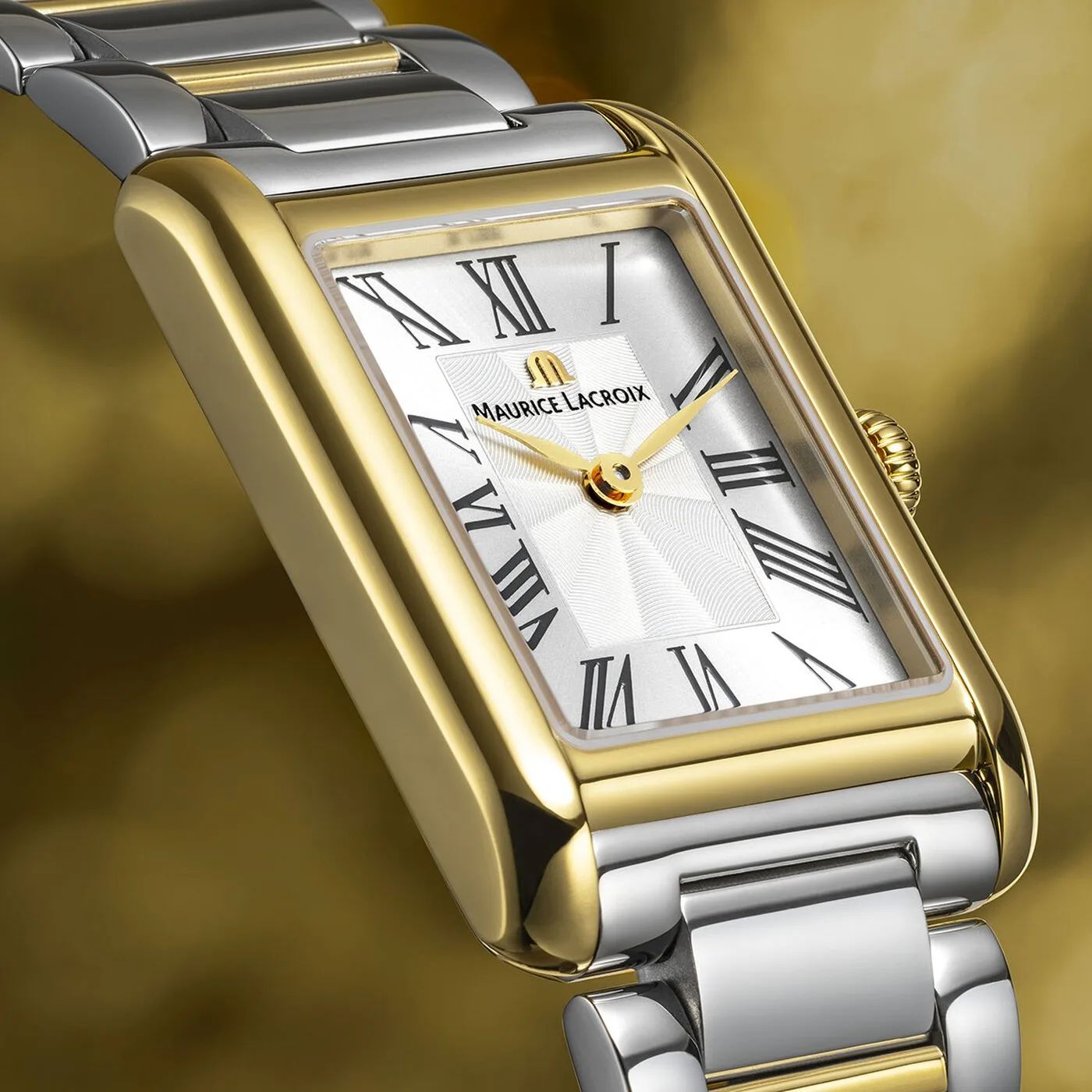 Maurice Lacroix Fiaba Square 24 x 34 mm Quarz Gelbgold-PVD bicolores Armband Damenuhr FA1205-PVY02-110-A