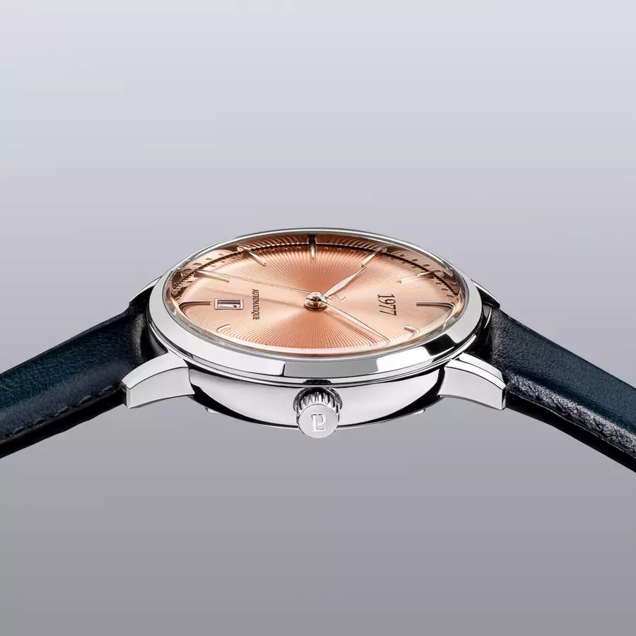 1977 EDMOND Automatique, 40 MM, Cadran Saumon, Bracelet Cuir Noir Herrenuhr 1977P01156