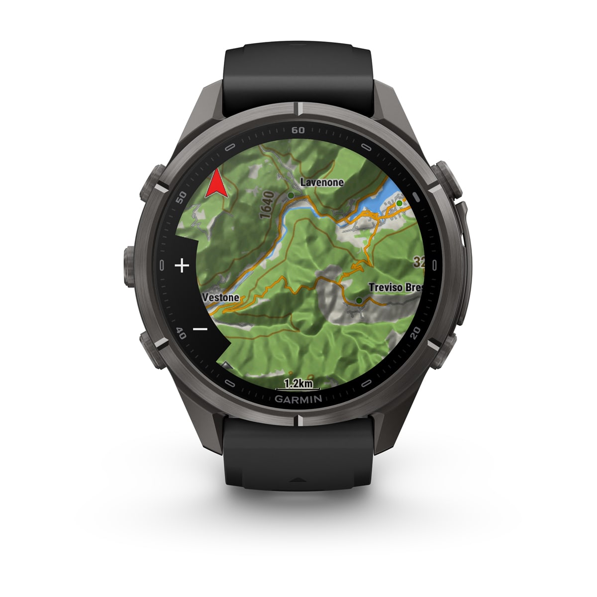 Garmin fēnix® 9 Pro inReach® - 43 mm AMOLED Sapphire Carbongrau DLC Titan mit Silikon-Armband Schwarz/Kieselgrau 010-04335-11
