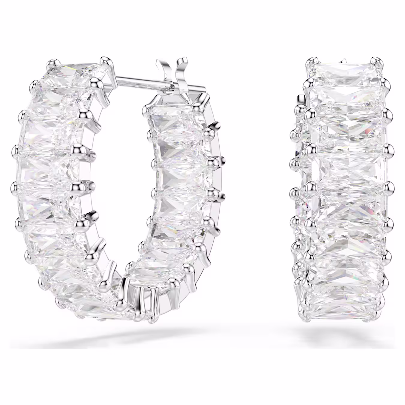 Swarovski  Matrix Kreolen Baguette-Schliff, Weiß, Rhodiniert