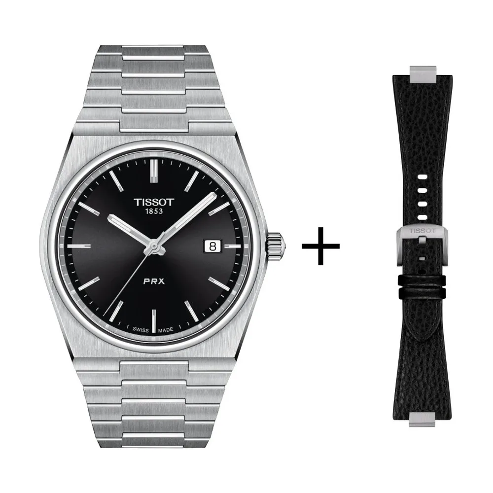 Tissot PRX Herrenuhr Quarz schwarz T137.410.11.051.00 Set mit schwarzen Lederband 