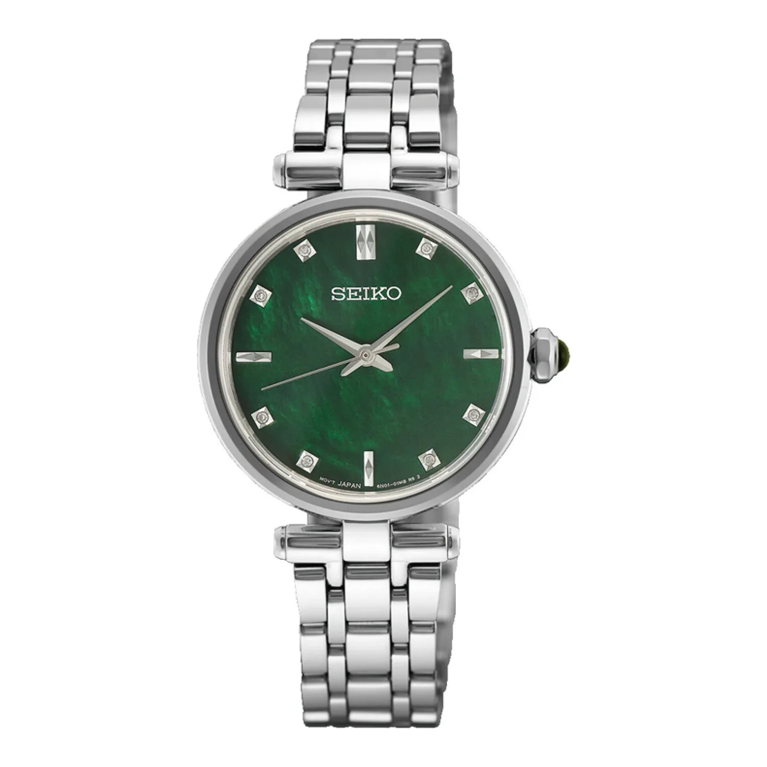 Seiko Classic Perlmutt Quarz 29 mm Edelstahl Grün Damenuhr HGH006P1