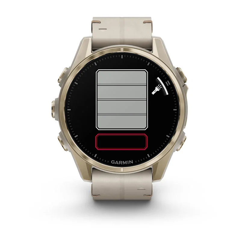 Garmin fēnix® 8 - 43 mm AMOLED Sapphire Nebelgrau/Softgold mit Lederarmband und Silikonband 010-02903-40