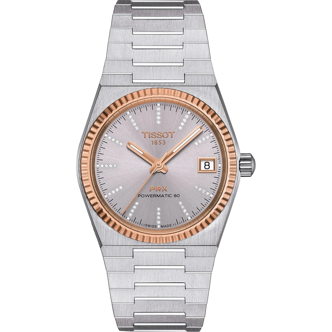 Tissot PRX 35mm Powermatic 80 Stahl & 18K Goldlünette Damenuhr T931.207.41.336.00