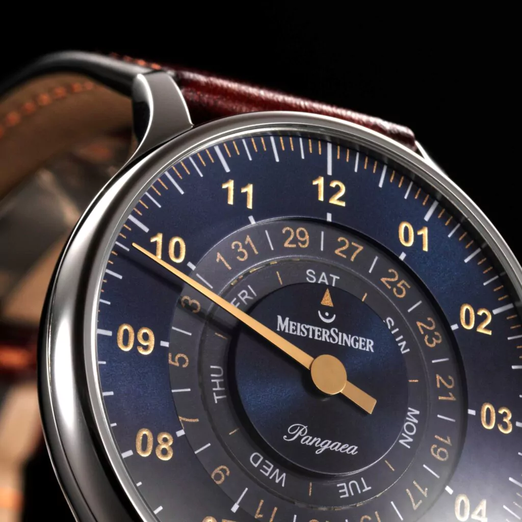 Meister Singer Pangaea Day Date, Automatik, Stahlblau mit Gold Herrenuhr PDD917G