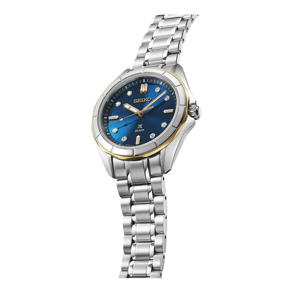 Seiko Prospex SEA Diver Quarz 34 mm Bicolor Blau Damenuhr SUR620J1