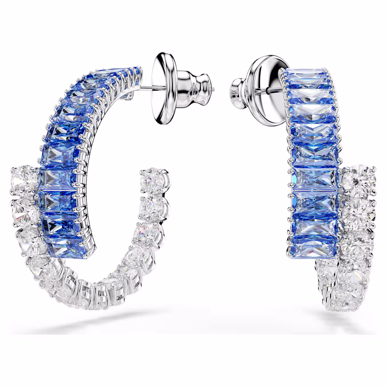 Swarovski  Matrix Kreolen Verschiedene Schliffe, Blau, Rhodiniert