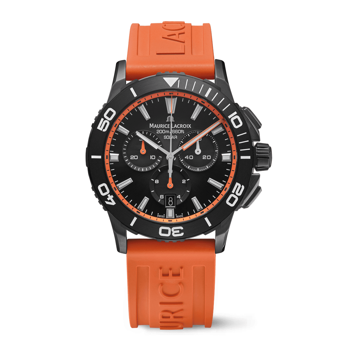 Maurice Lacroix PONTOS S SOLAR CHRONOGRAPH SPECIAL EDITION, 42 mm, Quartz, Kautschukarmband, Orange Herrenuhr PT1038-DLB00-330-6