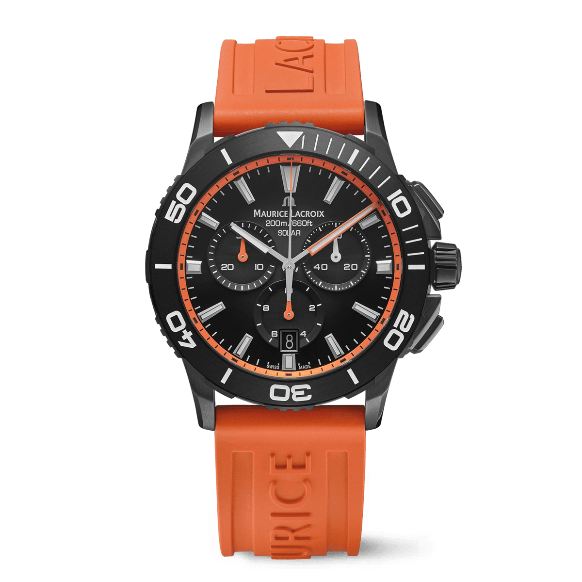 Maurice Lacroix PONTOS S SOLAR CHRONOGRAPH SPECIAL EDITION, 42 mm, Quartz, Kautschukarmband, Orange Herrenuhr PT1038-DLB00-330-6