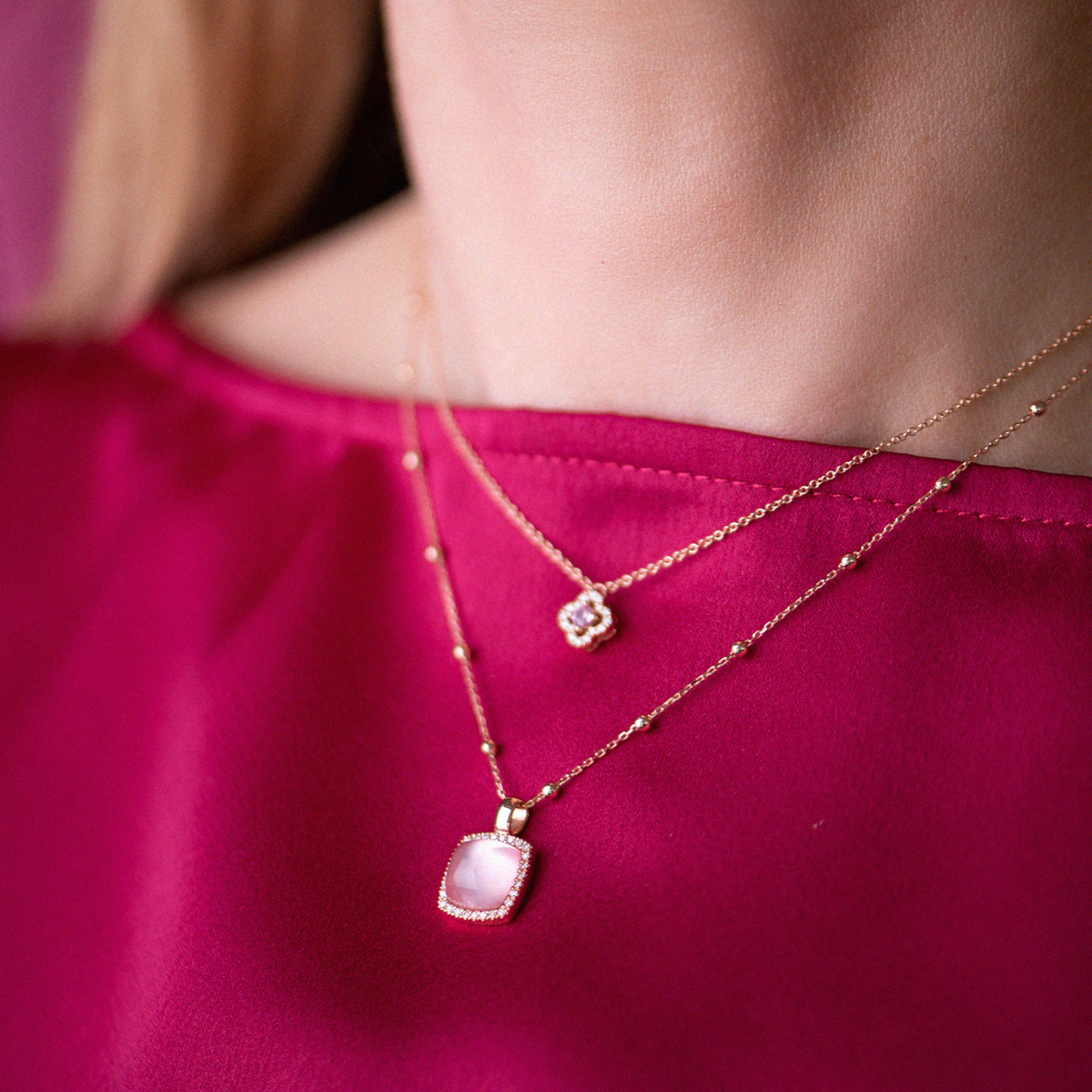 One More Salina Damen Halskette in 18 Karat Roségold mit rosa Saphir und Diamanten 062387XA