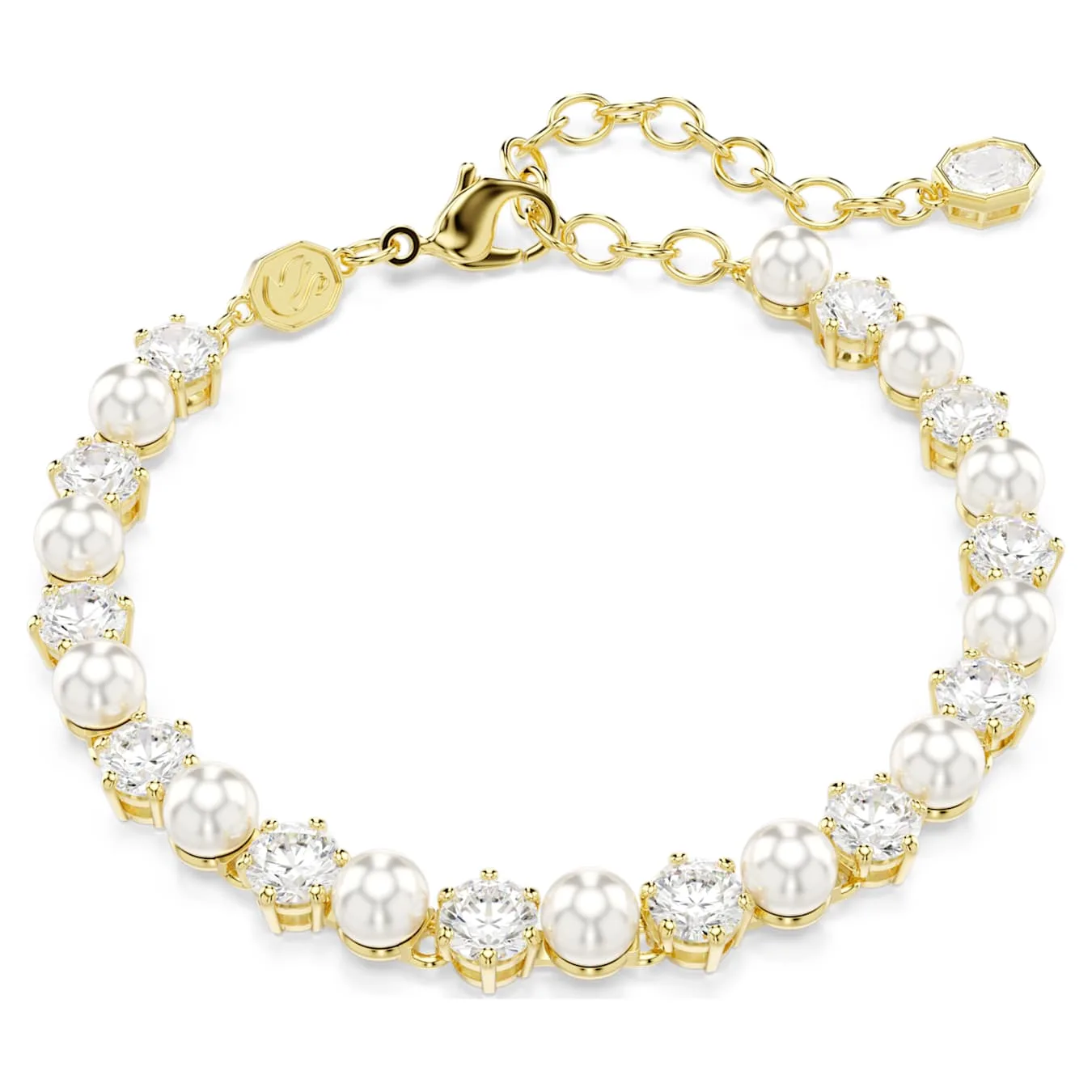 Swarovski  Matrix Tennis Armband Kristallperle, Rundschliff, Weiß, Goldlegierungsschicht