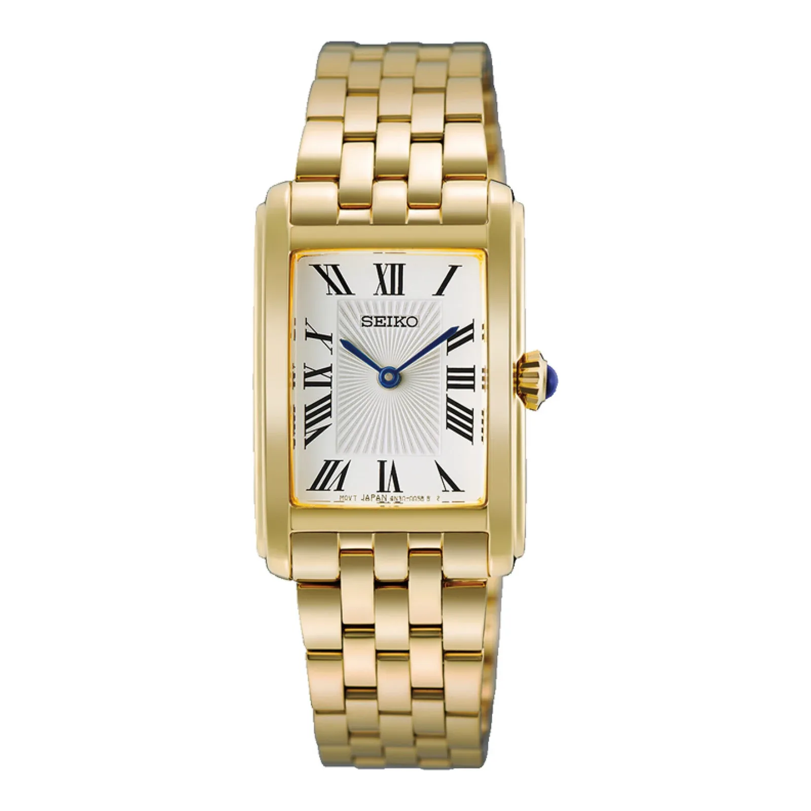 Seiko Classic Rechteckig Quarz 22 mm Goldfarben Weiß Damenuhr HGG001P1