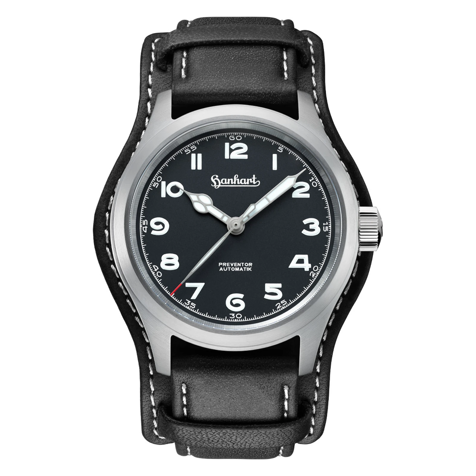 Hanhart PIONEER Preventor HD12 schwarz 39 mm Lederband Schwarz Herrenuhr 792.810-7010