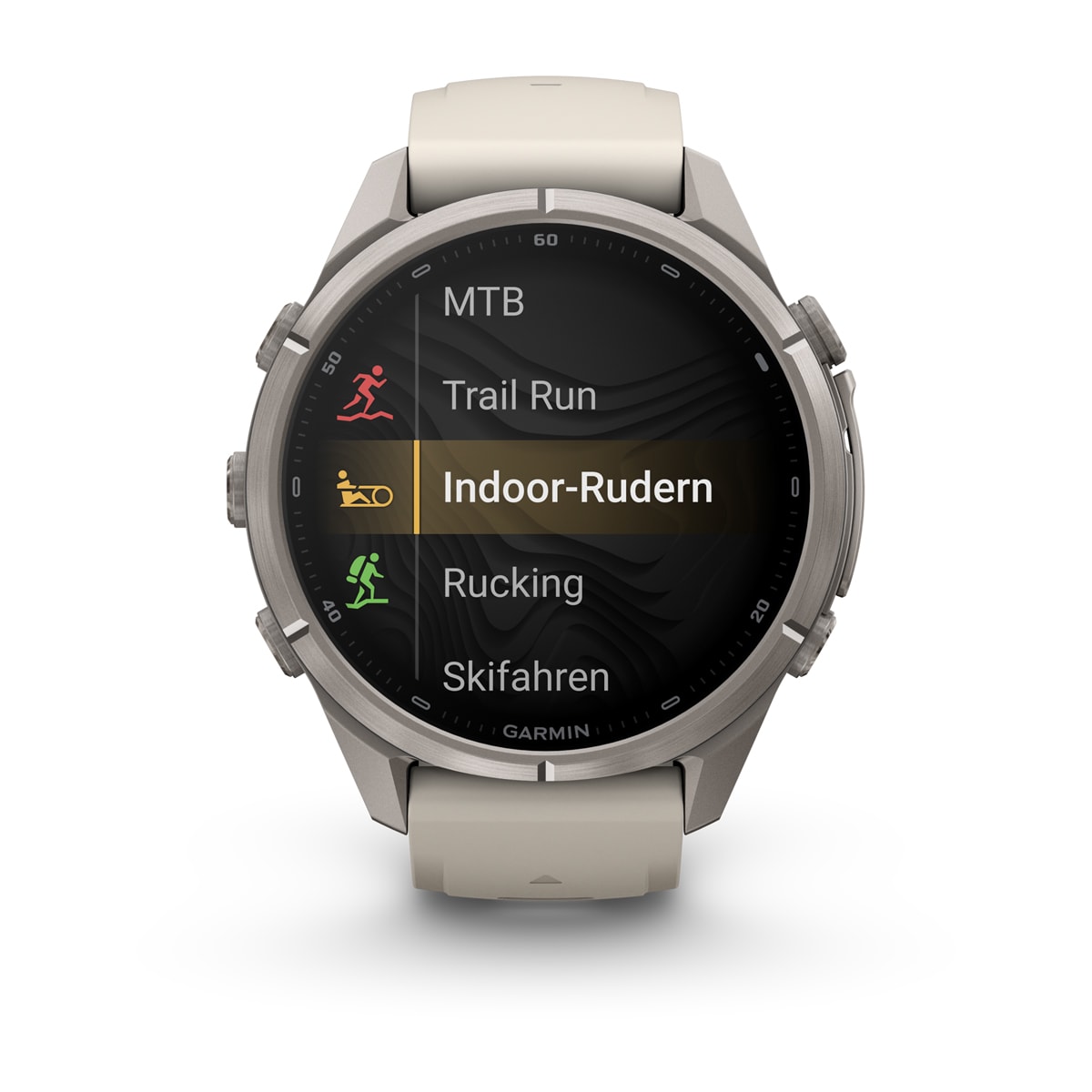 Garmin fēnix® 9 Pro inReach® - 43 mm AMOLED Sapphire Titan mit Silikon-Armband Nebelgrau/Dunkler Sandstein 010-04335-81