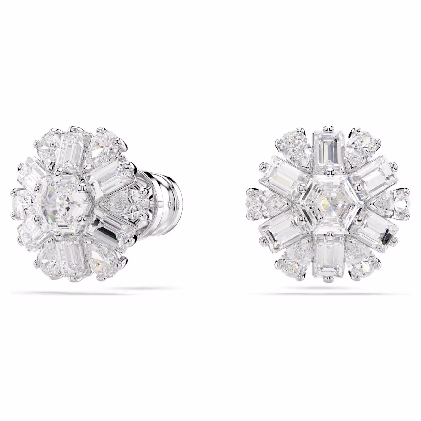 Swarovski  Idyllia Ohrstecker Verschiedene Schliffe, Schneeflocke, Weiß, Rhodiniert