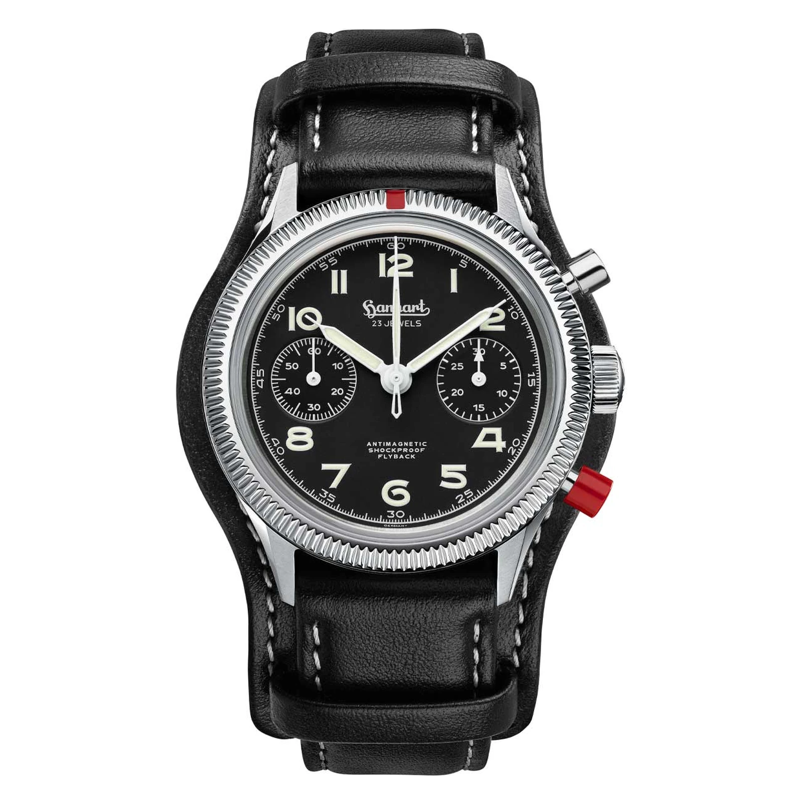 Hanhart 417 ES 1954 Heritage Flyback 39 mm Lederband Schwarz Herrenuhr H701.212-7010