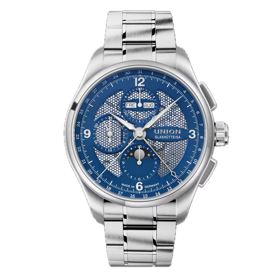 Union Glashütte skelettiertes Zifferblatt blau Belisar Chronograph D014.425.11.042.00