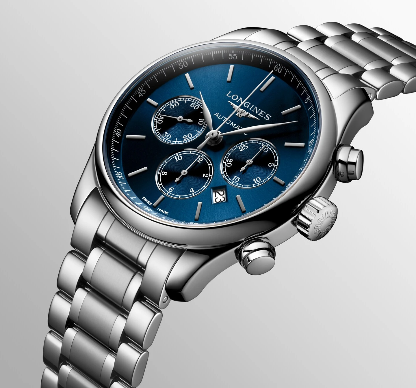Longines Master Collection Chronograph Blau Edelstahlband Herrenuhr L2.859.4.92.6