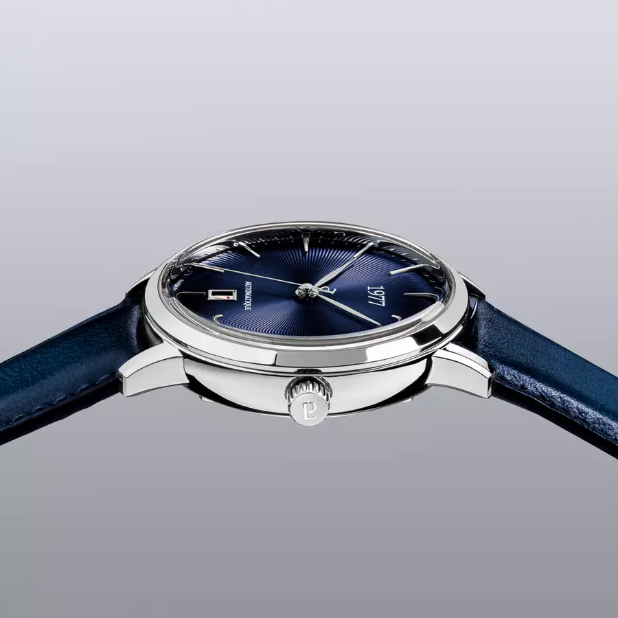1977 EDMOND Automatique, 40 MM, Cadran Bleu, Bracelet Cuir Bleu Herrenuhr 1977P01166