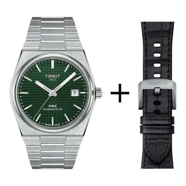 Tissot Herrenuhr PRX Powermatic 80, T137.407.11.091.00 Set mit schwarzem Lederarmband
