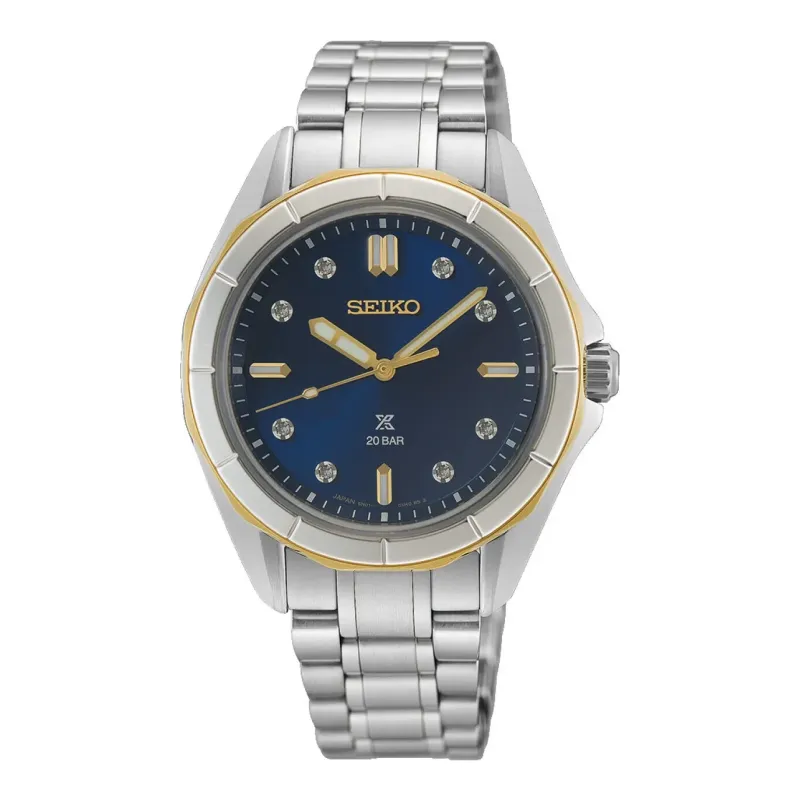 Seiko Prospex SEA Diver Quarz 34 mm Bicolor Blau Damenuhr SUR620J1