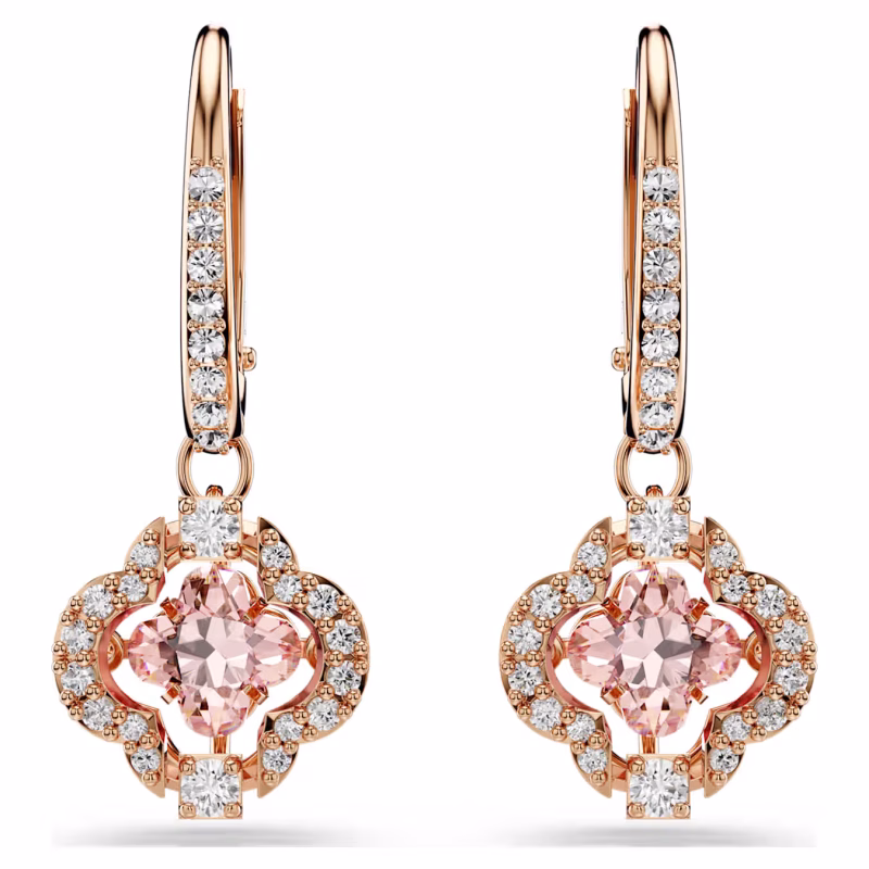 Swarovski  Una Drop-Ohrhänger Glücksklee, Rosa, 18k rosévergoldet