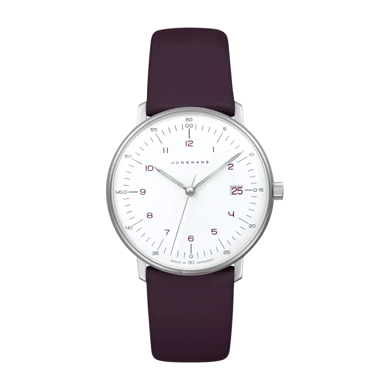 Junghans max bill Damen Lila Lederarmband Damenuhr 47/4558.02