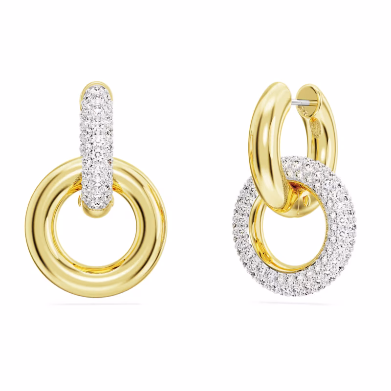 Swarovski  Dextera Kreolen, Ohrschmuck, Asymmetrisches Design, Verschlungener Reif, Weiß, Goldlegierungsschicht
