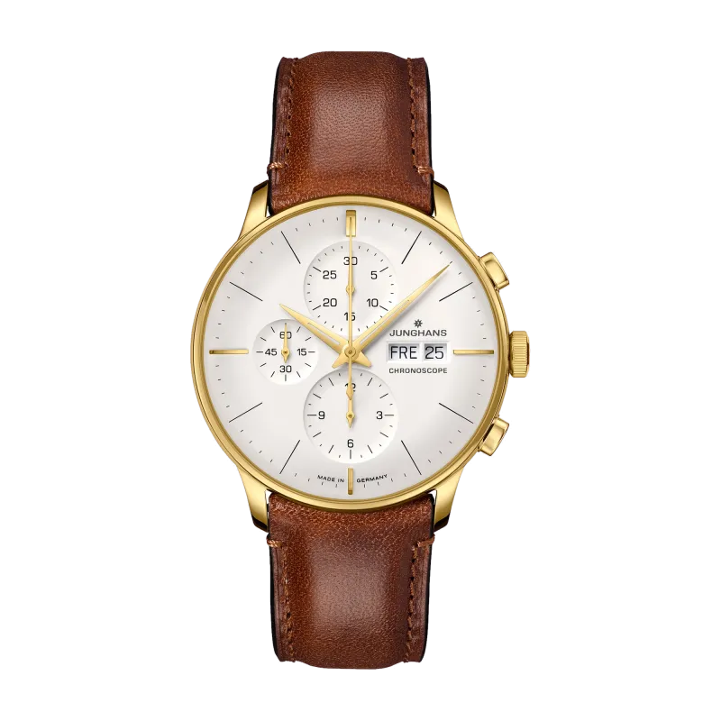 Junghans Meister Chronoscope, Automatikwerk, Lederband braun Herrenuhr 27/7620.02
