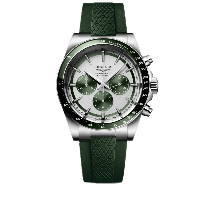 Longines Conquest Chronograph Grün Kautschuk Herrenuhr L3.835.4.02.9