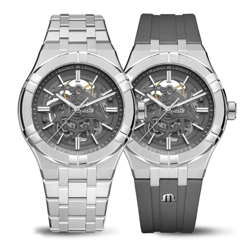 Maurice Lacroix Aikon Automatic Skeleton, Automatikwerk, Grau, inklusive Ersatzband Herrenuhr AI6008-SS00F-030-A