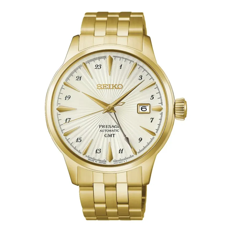 Seiko Presage Cocktail Time GMT Automatik 40 mm Edelstahlband Silber Herrenuhr HCB004J1